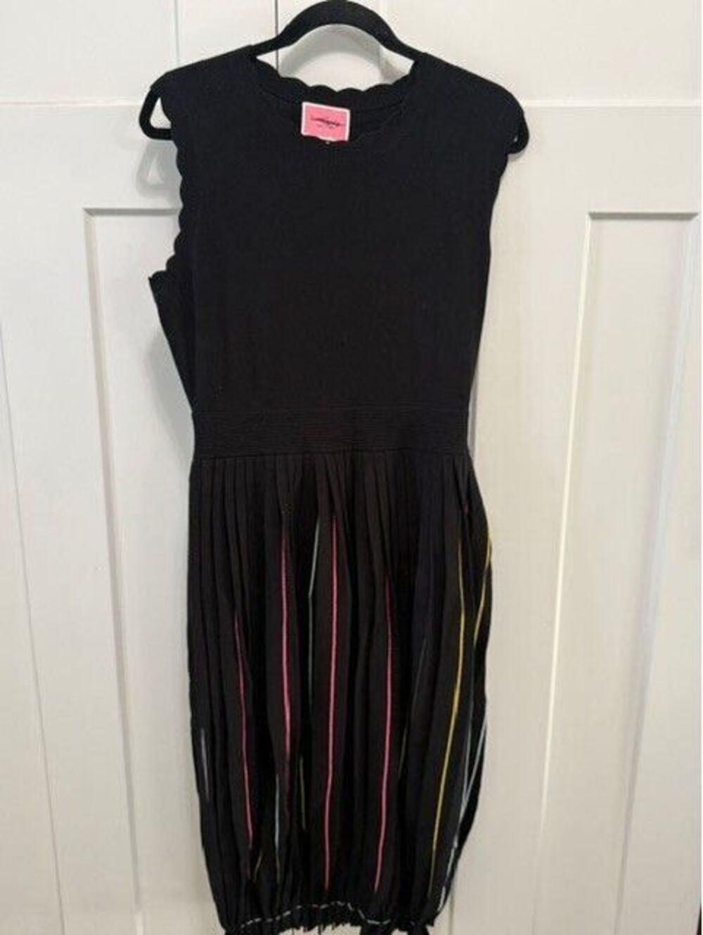 NWOT Kate Spade black multicolor pleated sweater striped midi dress size Large - Picture 2 of 5